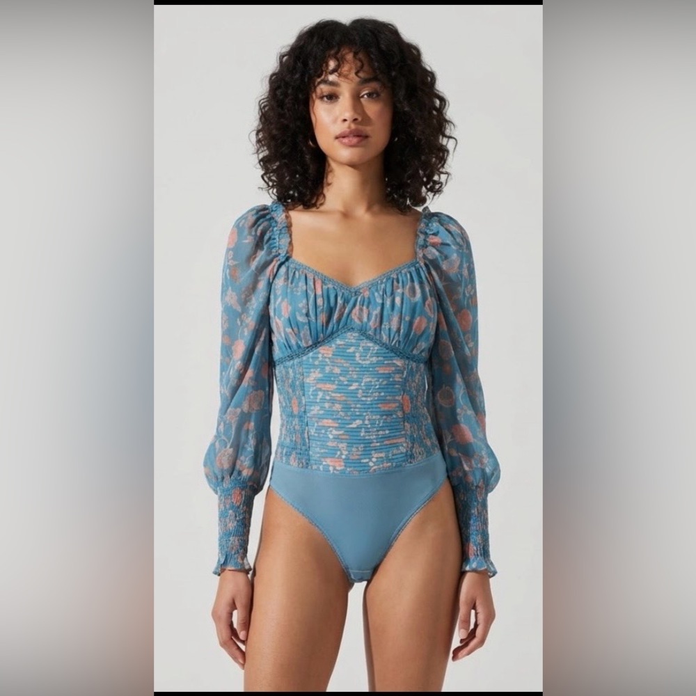 Free People Floral Blue Sheer Women's Top